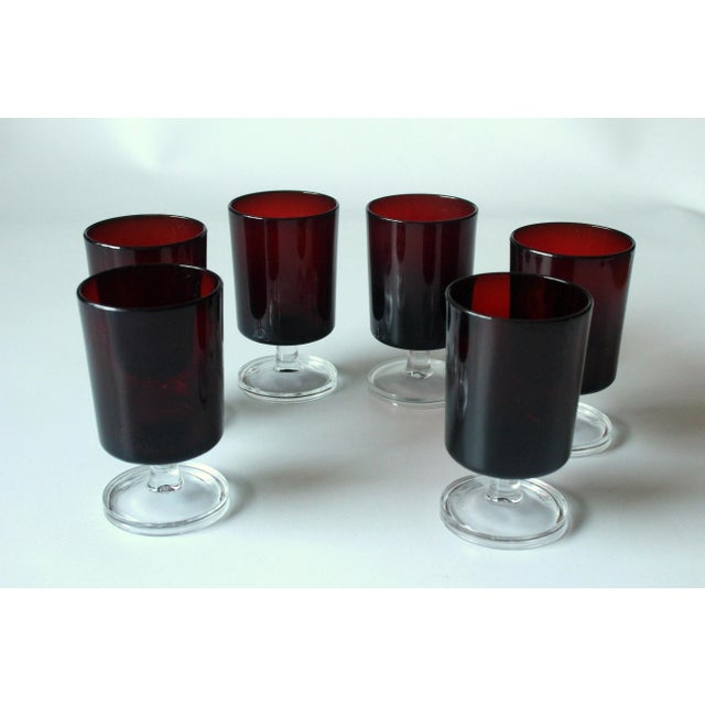Mid-Century Modern 1970s Red French Wine Glasses by Luminarc- Set of 6 For Sale - Image 3 of 5