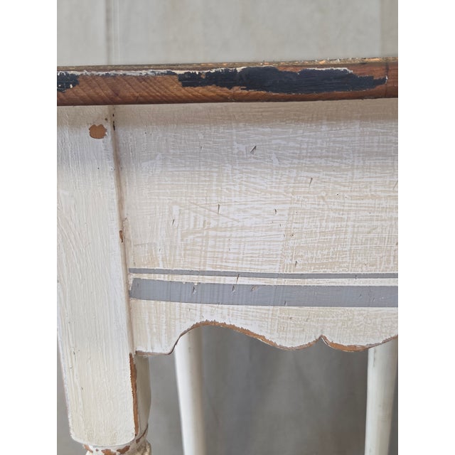 Antique Pine Nightstands Painted White With Gray Banding and Black Tops - A Pair For Sale - Image 16 of 17