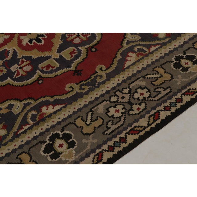 Red Vintage Bessarabian Kilim Rug in Red, Blue and Beige Medallion Pattern For Sale - Image 8 of 10