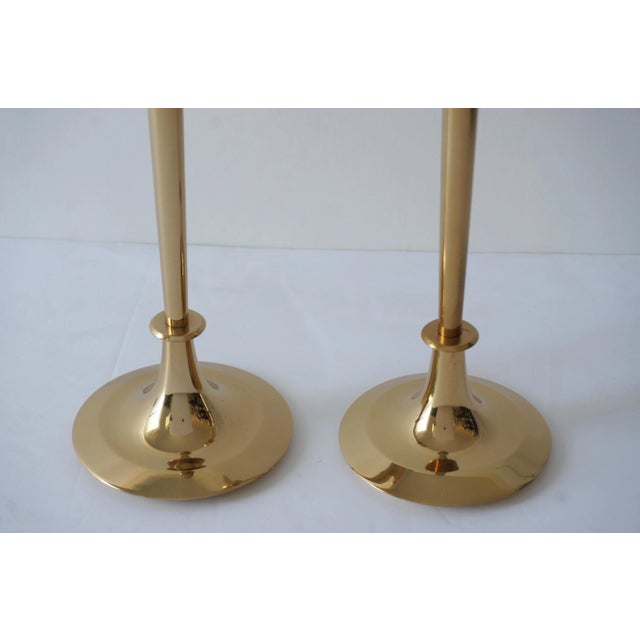Metal Polished Brass Candlesticks Candle Holders - A Pair For Sale - Image 7 of 9