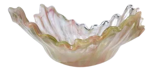 Murano Glass Pearlized Clear Pink Scalloped Handkerchief Draped Bowl