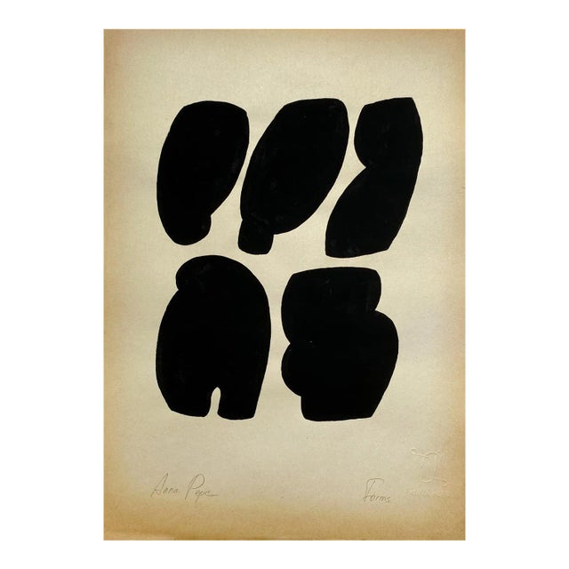 "Forms" Contemporary Minimalist Gouache Drawing on Vintage Paper For Sale