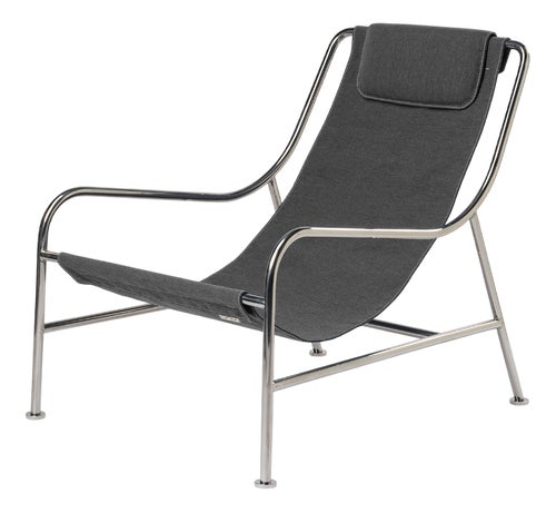 Minimalist Lounge Chair in Fabric and Polished Stainless Steel by