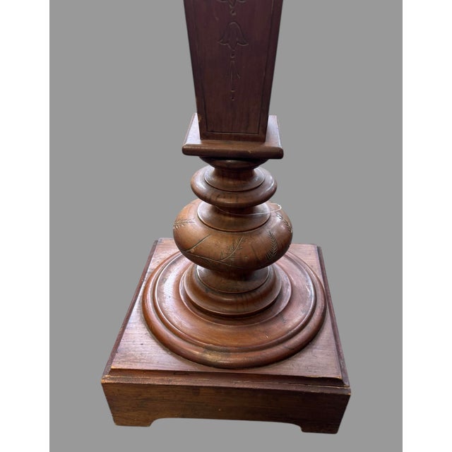 Early 20th Century Antique Victorian Walnut Floral Incised Carved Display Sculpture Pedestal Stand For Sale - Image 5 of 9
