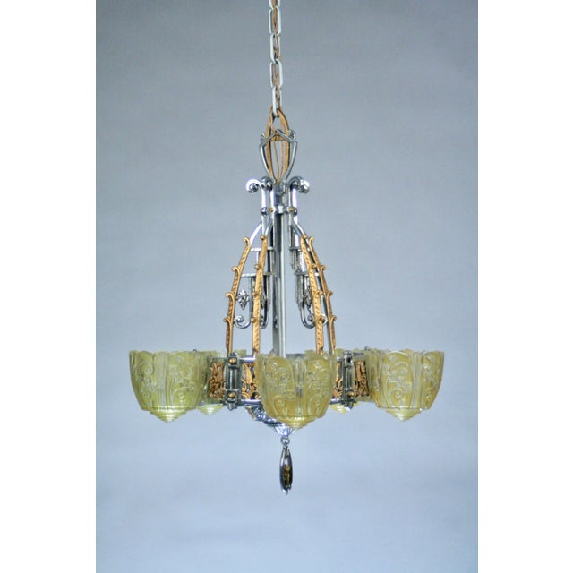 1930s Lincoln Art Deco Slip Shade Chandelier For Sale - Image 10 of 10