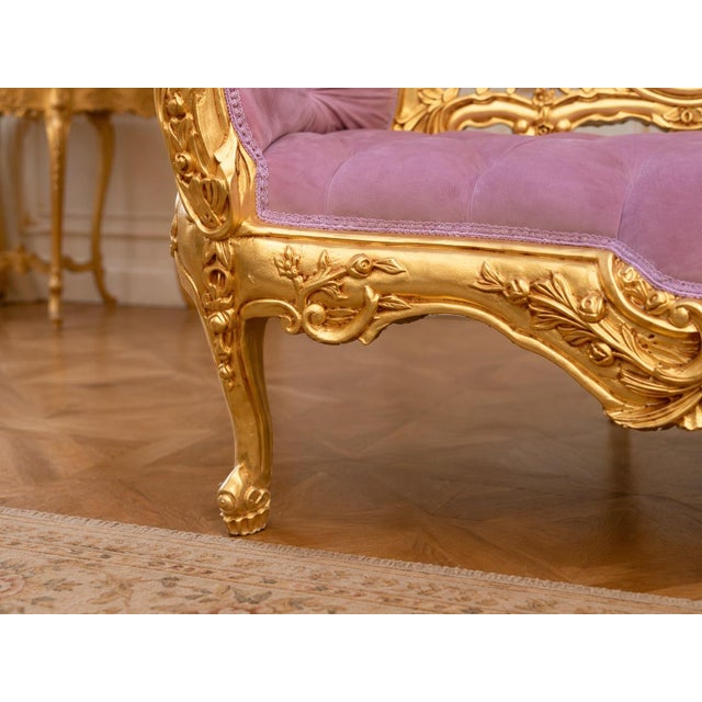 Rose Late 20c Artisan Louis XVI Gold Rose Beech Settee For Sale - Image 8 of 9
