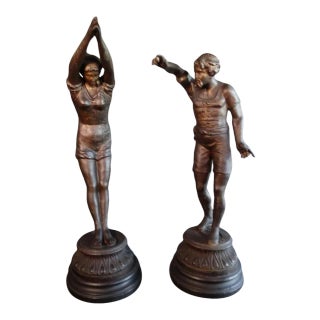 The Diving Lesson - a Pair of Early 1900s White-Metal Figures For Sale