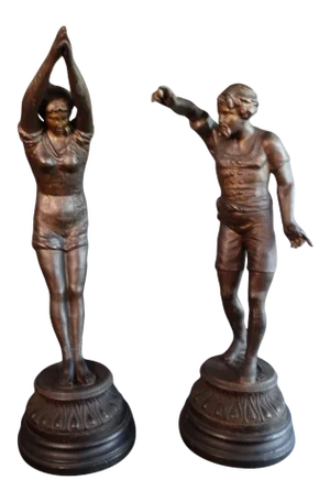The Diving Lesson - a Pair of Early 1900s White-Metal Figures