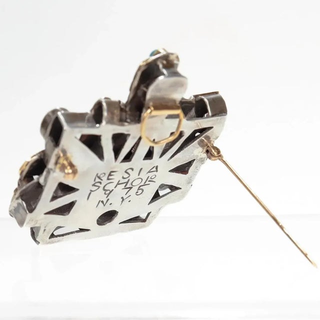 Modern Vintage Signed Modernist 1970's Gold, Silver, & Gemstone Necklace/Brooch by Resia Schor For Sale - Image 3 of 12