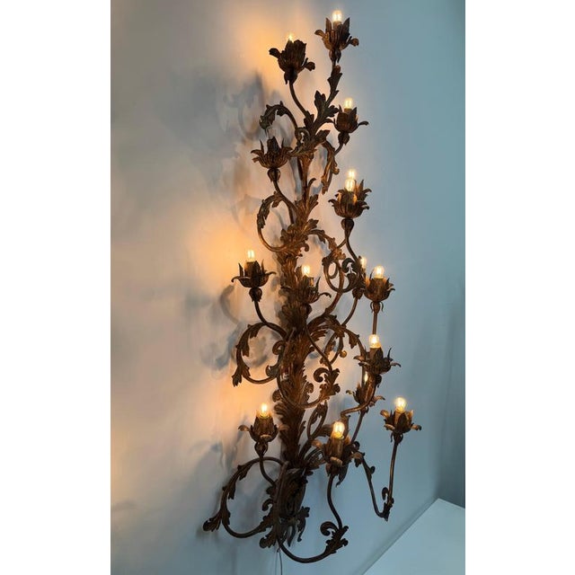 Venetian Gilt Iron Wall Sconces, Set of 2 For Sale - Image 4 of 10