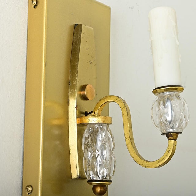 1950s French Vintage Modern Brass & Glass Sconces - A Pair For Sale - Image 5 of 12