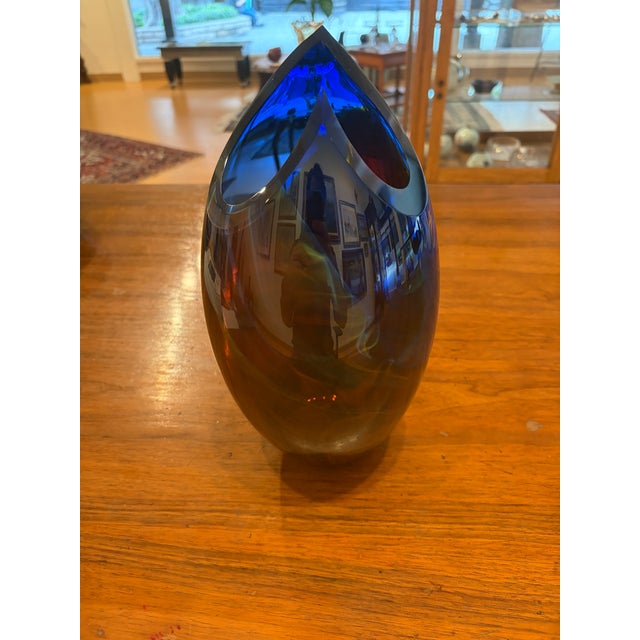 Royal Blue Peter VanderLaan Cobalt Blue Sculptural Studio Art Glass Vase For Sale - Image 8 of 9