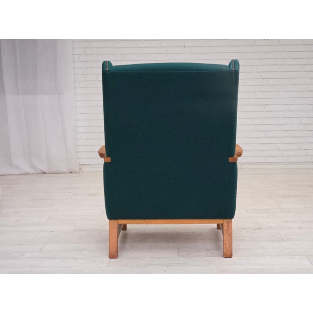 Danish High Back Armchair in Furniture Wool and Oak, 1970s For Sale - Image 4 of 18