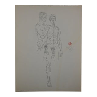 1972 Male Nude Study Pencil Drawing For Sale