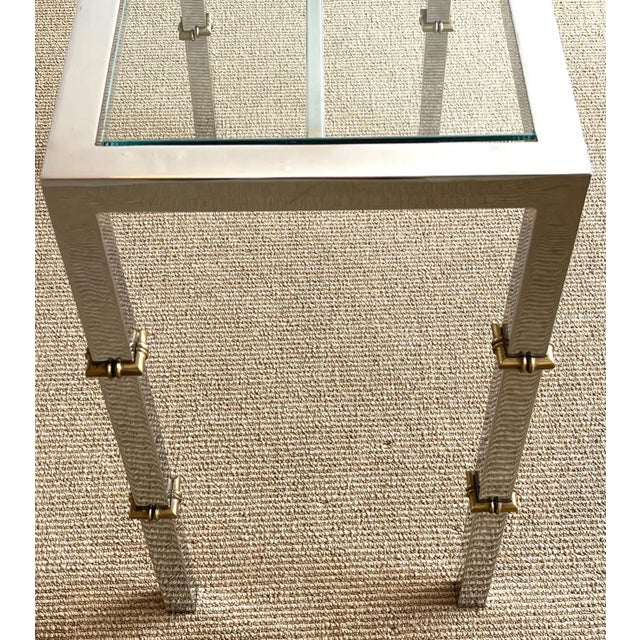 Mid 20th Century Italian 1970s Chrome & Glass Console With Brass Faux Bamboo Mounts For Sale - Image 5 of 7