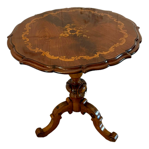 Large Antique Victorian Walnut Marquetry Inlaid Lamp Table, 1850s