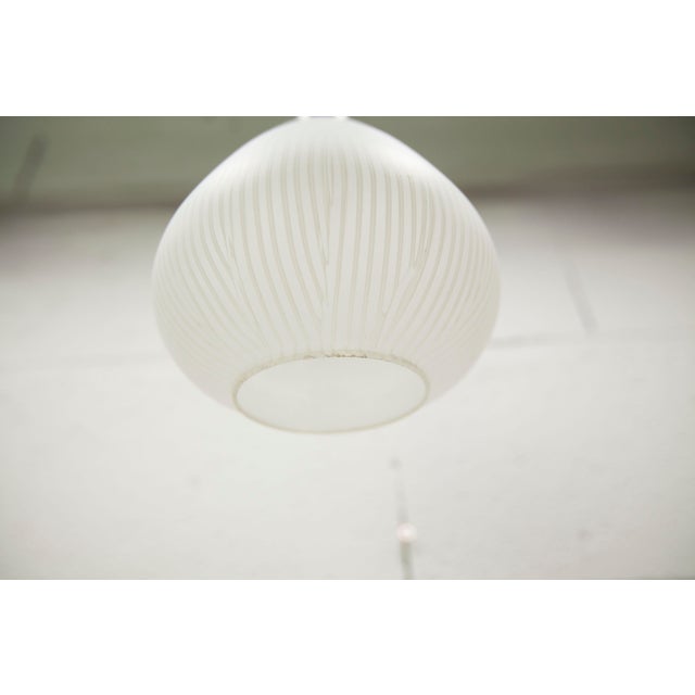 1950s Mid-Century Pendant Light in Brass and Zebra-Striped Glass, 1950s For Sale - Image 5 of 11