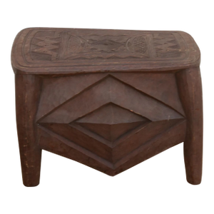 Diamond Base Carved African End Table
