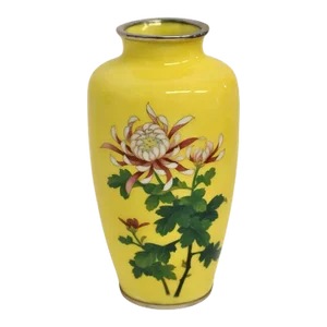 Mid 20th Century Signed Sato Japanese Cloisonne Yellow Imperial Chrysanthemum