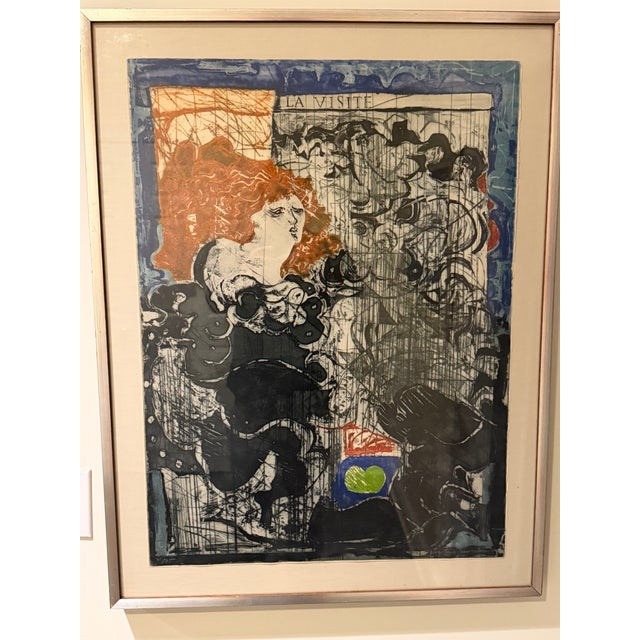 Figurative 1970s Krystyna Smiechowska "La Visite" Signed Color Intaglio Etching Aquatint 45/75 For Sale - Image 3 of 5