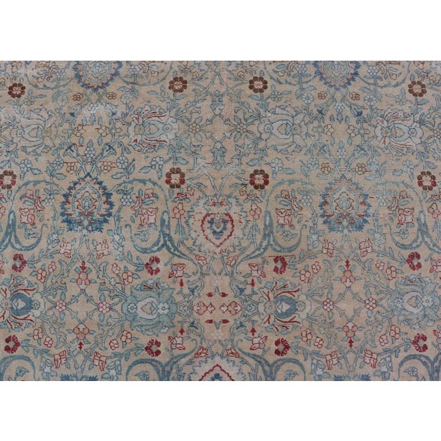 Antique Persian Khorassan Rug With Floral Design in Honey Cream & Dusty Blue 9 X 12'5 For Sale In Atlanta - Image 6 of 15