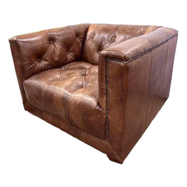 Restoration Hardware Savoy Tufted Leather Club Chair For Sale