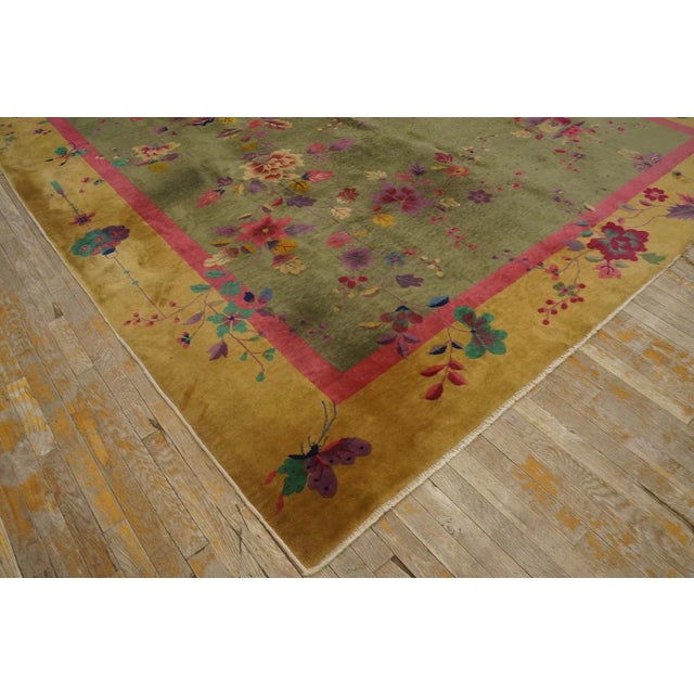 Textile 1920s Green Asparagus Vase Floral Antique Chinese Art Deco Rug 9' X 11' 6" Knotted Wool Carpet For Sale - Image 7 of 9