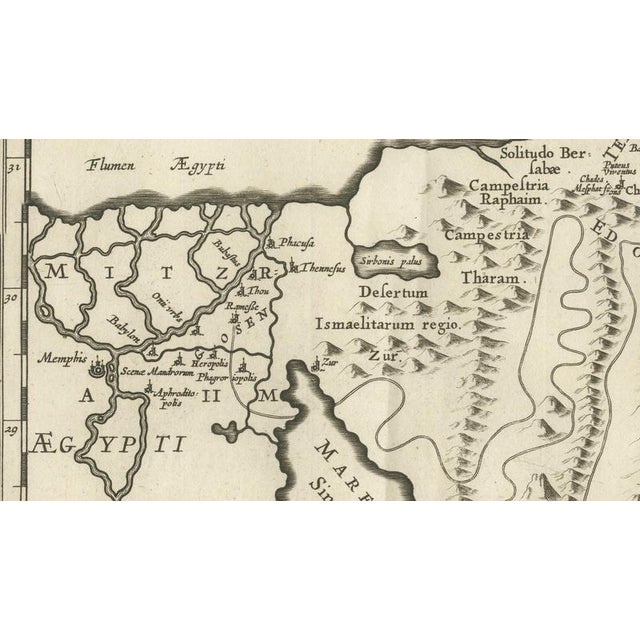 Paper Antique Biblical Map of the Holy Land, 1650 For Sale - Image 7 of 11