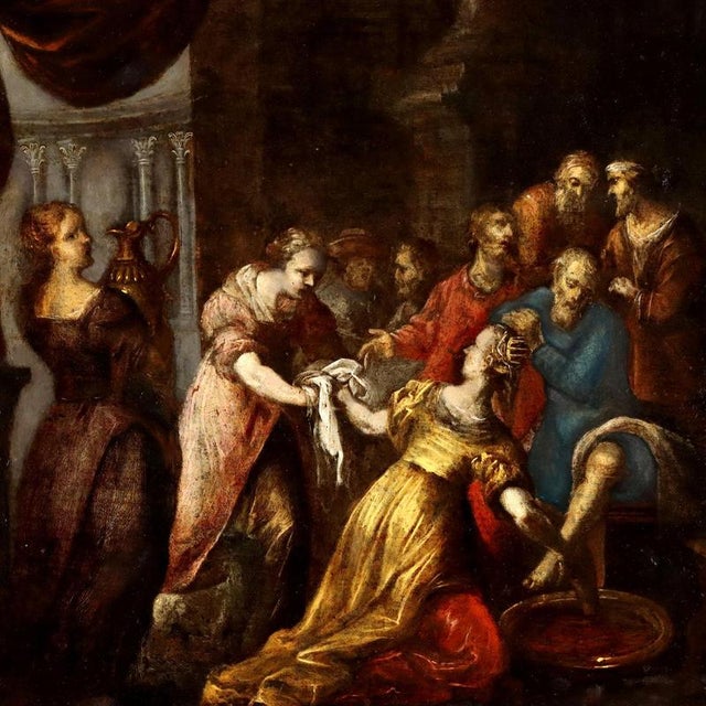 The Washing of the Feet, Oil on Metal on Wood Panel For Sale - Image 3 of 10