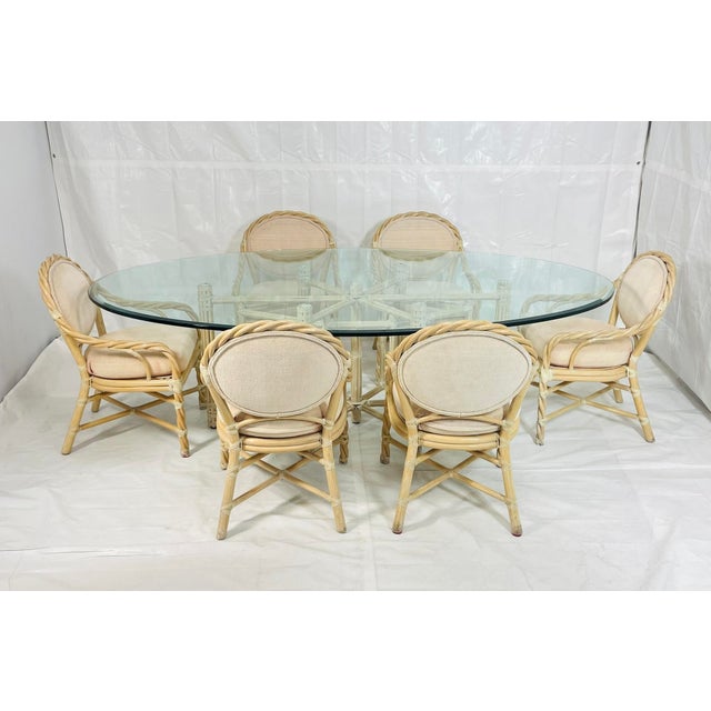 Vintage McGuire Bamboo Oval Dining Table With Six Matching Chairs, San Francisco For Sale In Los Angeles - Image 6 of 18