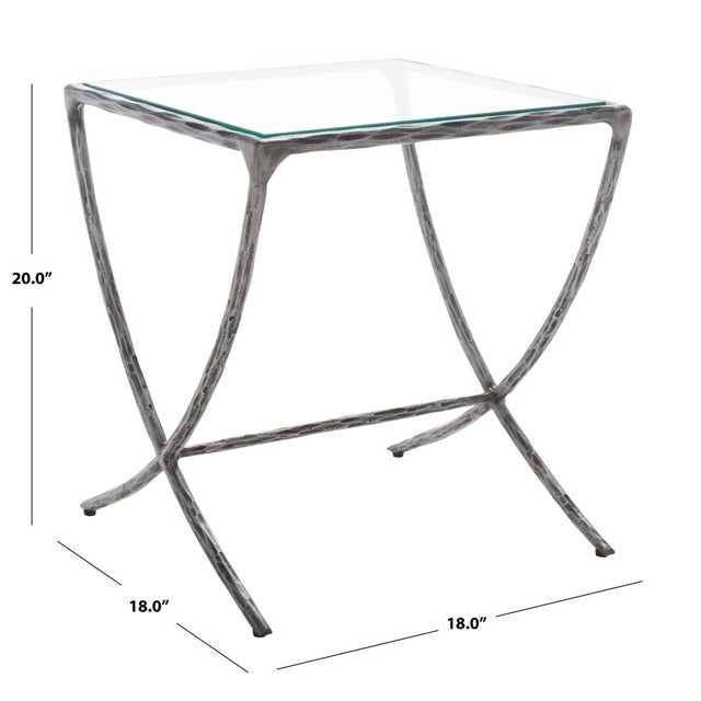 Modern Debbie Square Metal Accent Table in Silver with Glass Top For Sale - Image 3 of 8