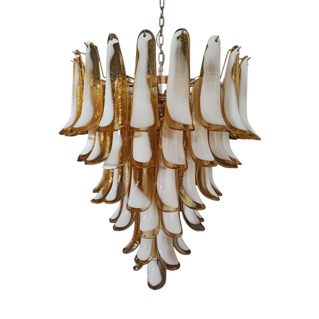 Vintage Italian Murano Chandelier with Caramel Glass Petals in the style of Mazzega, 1990 For Sale