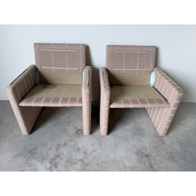 1980s Italian Postmodern Fully Upholstered Lounge Chairs on Casters – A Pair For Sale - Image 11 of 17