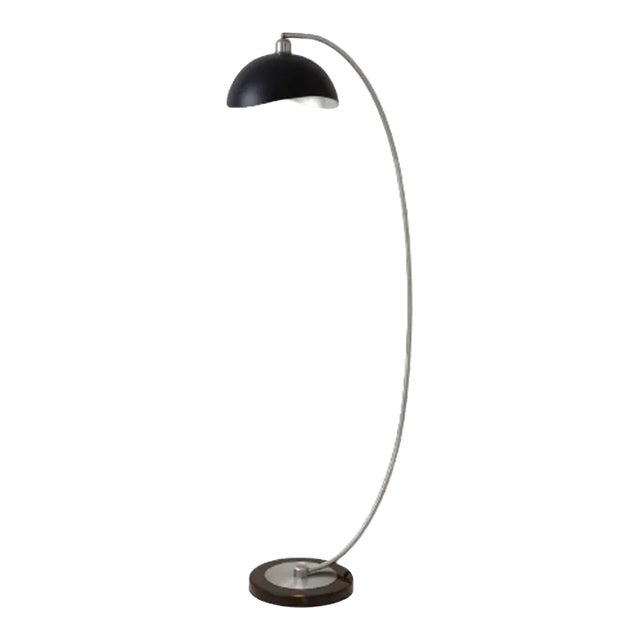 Luna Bella Chairside Arc Floor Lamp - Black & Silver-Leaf Shade, Antique Nickel, Black Marble Base, Floor Dimmer For Sale