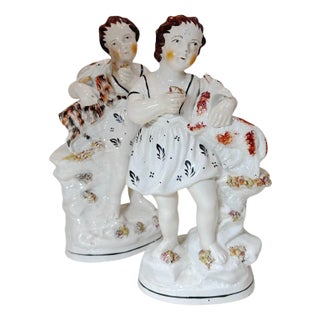 Late 19th Century Staffordshire Statues Children With Goats - a Pair For Sale