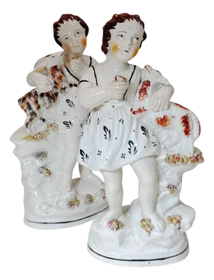 Late 19th Century Staffordshire Statues Children With Goats - a Pair