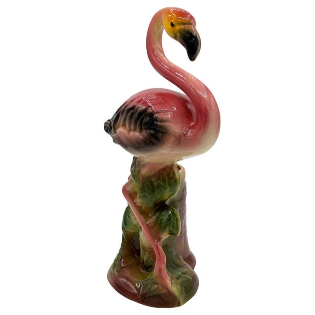 Mid-Century Modern 1950s Large 10" MCM Ceramic Hand Painted Flamingo Flower Table Planter, California For Sale - Image 3 of 11