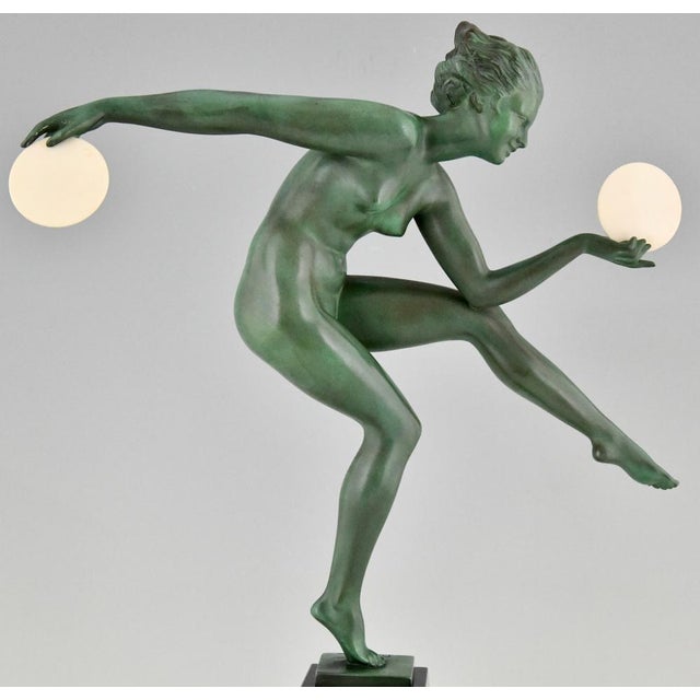 Art Deco Nude Disc Dancer in Metal on Marble Base by Andre Derenne and Marcel Bouraine, France, 1930s For Sale - Image 9 of 12