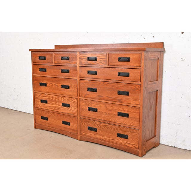 Mission Stickley Style Mission Oak Arts & Crafts Twelve-Drawer Dresser Chest For Sale - Image 3 of 11