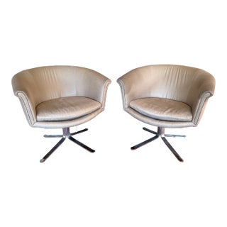 Mid-Century Modern Champagne Swivel Barrel Lounge Chairs - A Pair For Sale