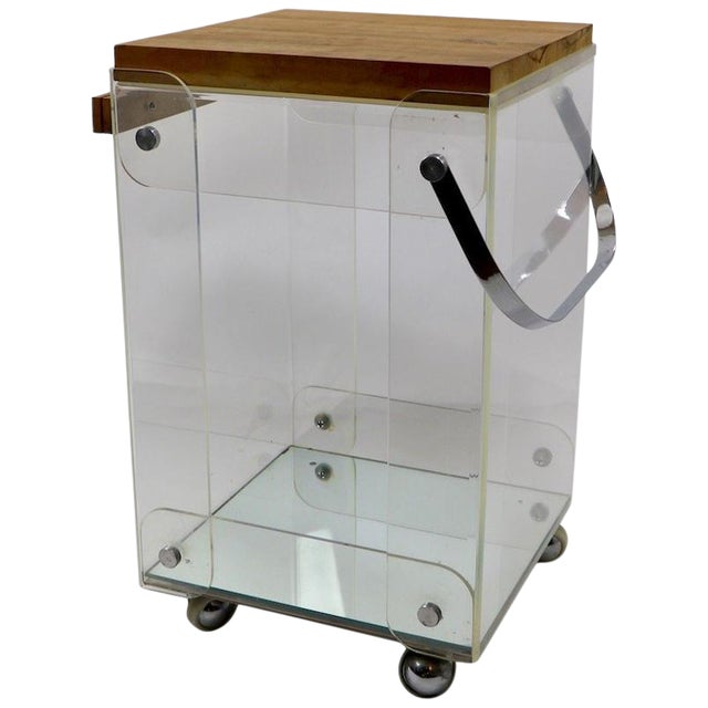Lucite Chrome and Wood Serving Cart For Sale