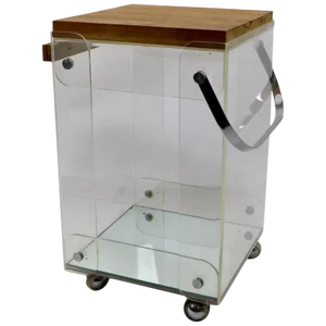 Lucite Chrome and Wood Serving Cart