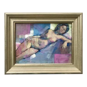 Original Modernist Painting Acrylic on Panel of a Reclining Nude Figure