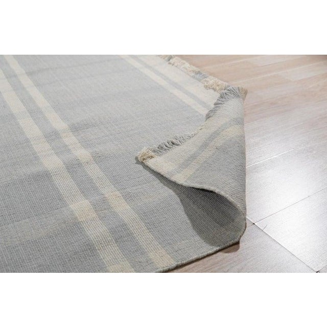 6x9 Ivory Hand-Knotted Wool Subtle Plaid Weave Geometric Modern Carpet Rug For Sale - Image 4 of 9