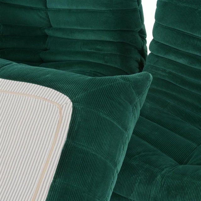 Textile Vintage Ligne Roset Togo 3-Piece Lounge in Emerald Corduroy - Restored For Sale - Image 7 of 18