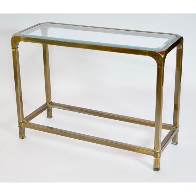 Brass Burnished Brass and Glass Console Sofa Hall Table in the Style of Mastercraft For Sale - Image 8 of 8