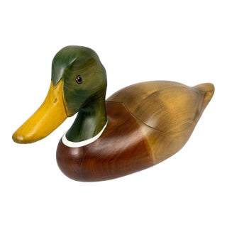 Large Vintage Hand Carved 14" Wood Mallard Duck Decoy by Hummel Woodworking For Sale