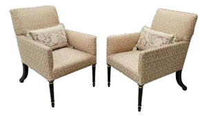 Pair Dessin Fournir Partial Gilt, Ebonized Wood and Upholstered Lounge Chairs