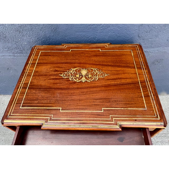 Wood Louis XVI-Style Brass Inlaid Writing Table For Sale - Image 7 of 12