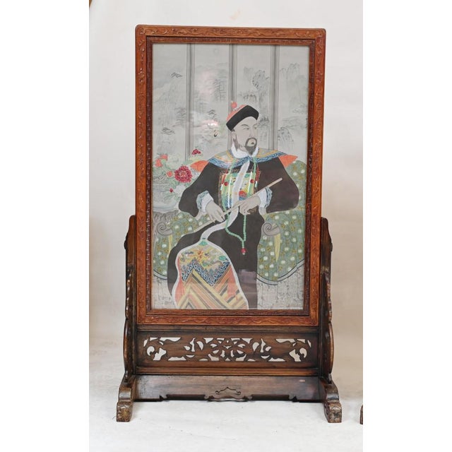 Chinese Silk Woven Hardwood Screens, 1840s, Set of 2 For Sale - Image 10 of 14